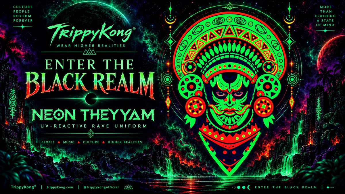 Neon Theyyam — Enter the Black Realm campaign poster